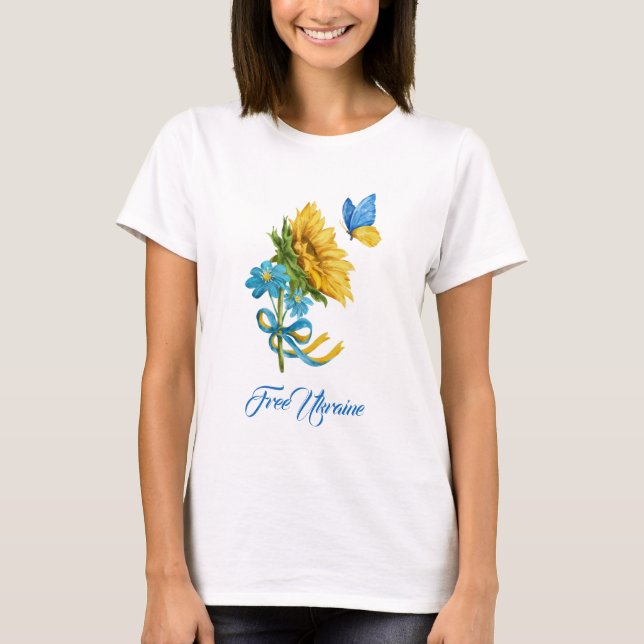 Pretty Free Ukraine Sunflower & Butterfly T-Shirt (Front)