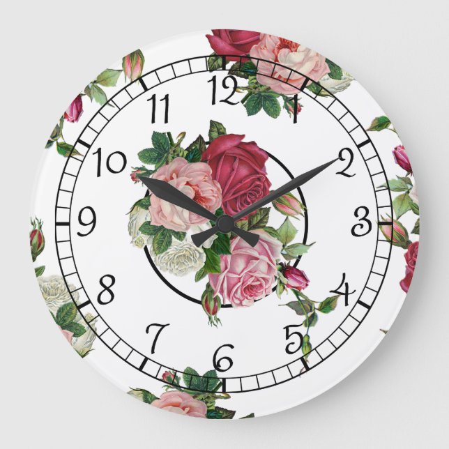 Pretty French Country Floral Large Clock (Front)