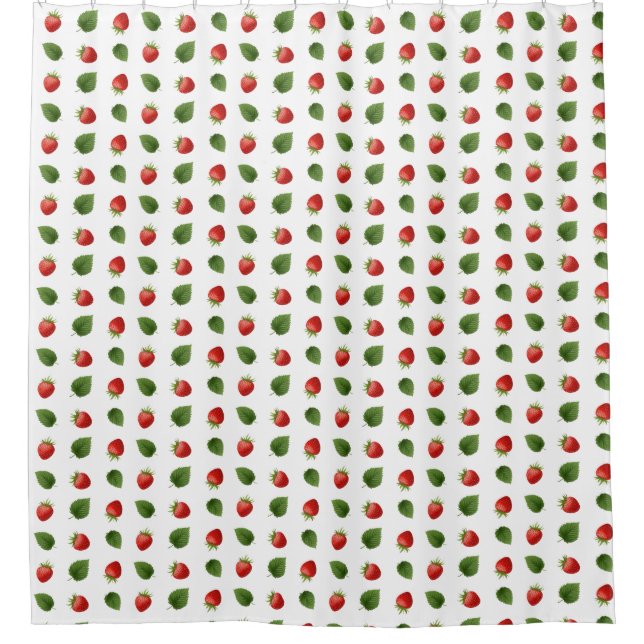 Pretty Fresh Fruit Summer Strawberries Patterned Shower Curtain (Front)