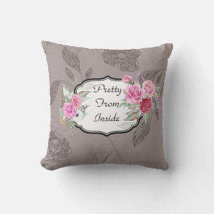Pretty from Inside Taupe floral Pillow 
