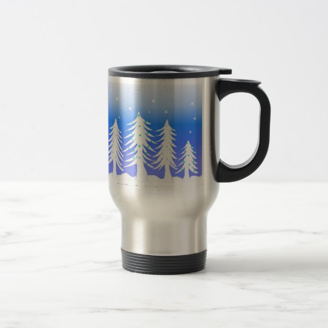Pretty Frosted ChristmasTrees Travel Mug (Right)