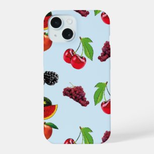 Pretty fruit pattern on blue background iPhone 15 case