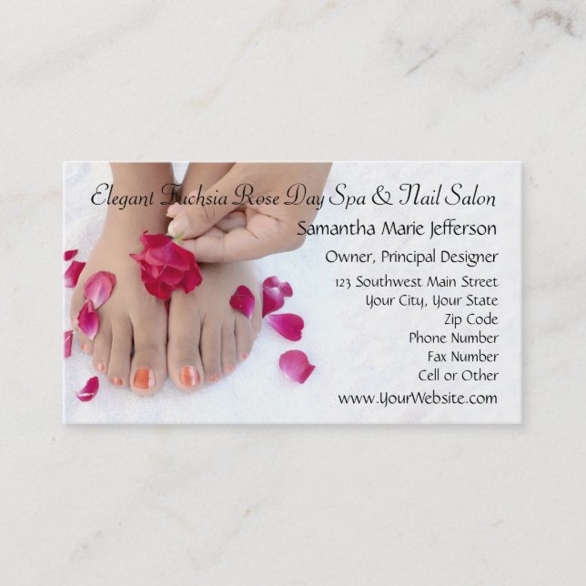 Pretty Fuchsia Pink Rose Pedicure Salon Business Card (Front)