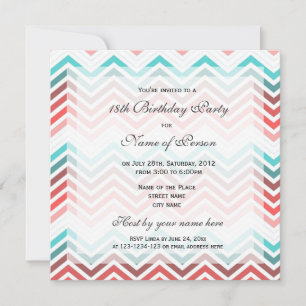 Pretty, fun, happy colourful chevron birthday invitation