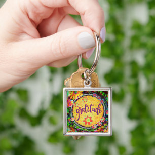 Pretty Fun Inspiring Gratitude Floral Key Ring