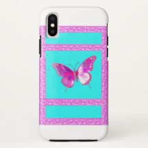 Pretty Fuschia Holographic Butterfly iPhone X Case