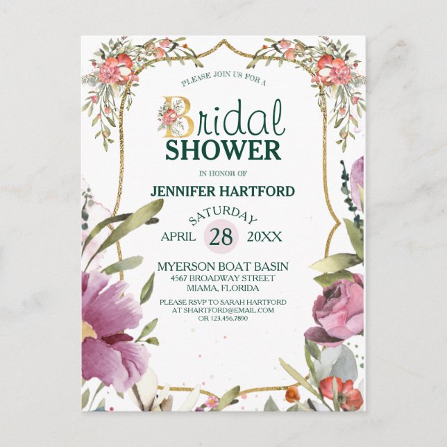 Pretty Garden Blossom Floral Bridal Shower Postcard (Front)