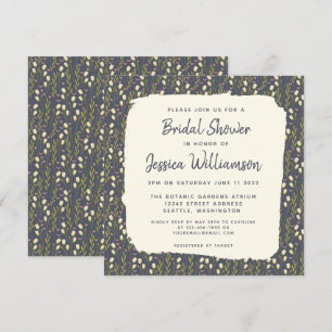 Pretty Garden Floral Navy Blue Bridal Shower Invitation