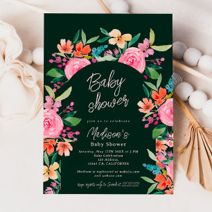 Pretty garden floral watercolor arch baby shower invitation