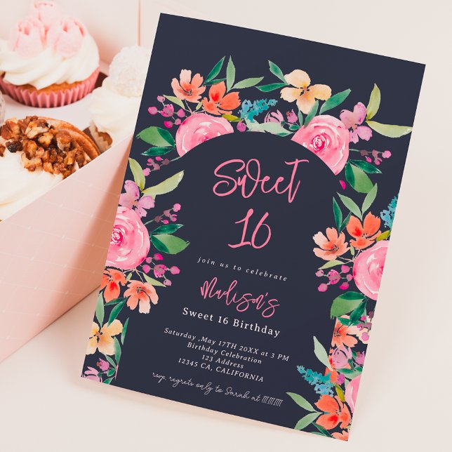 Pretty garden floral watercolor arch Sweet 16 Invitation (Creator Uploaded)
