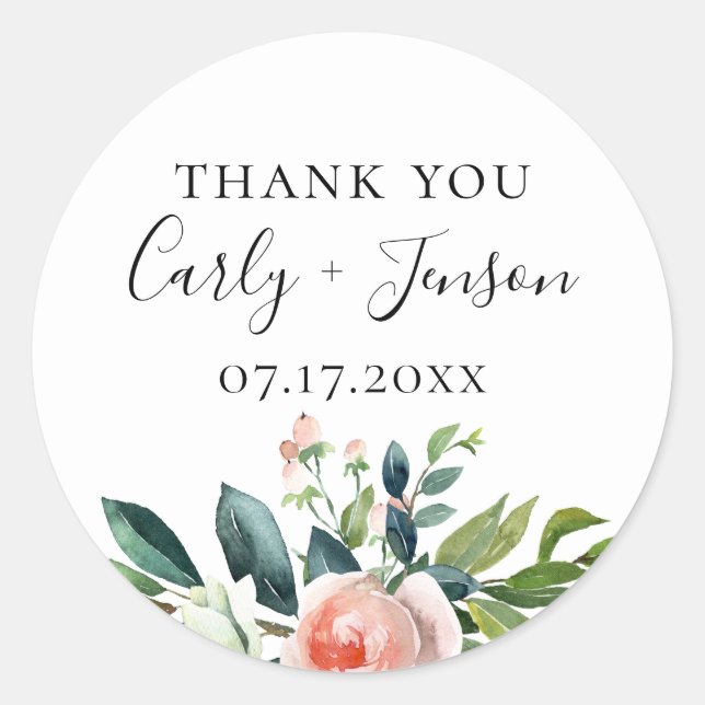 Pretty Garden Floral Wedding Favour Classic Round Sticker (Front)
