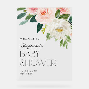 Pretty Garden Flowers Spring Baby Shower Welcome Acrylic Sign