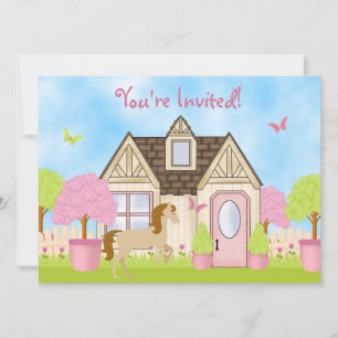 Pretty Garden Horse Birthday Party Invitations
