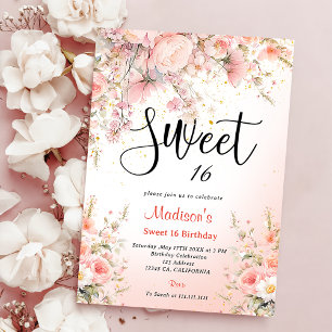 Pretty Garden Wildflowers Watercolor Sweet 16 Invitation
