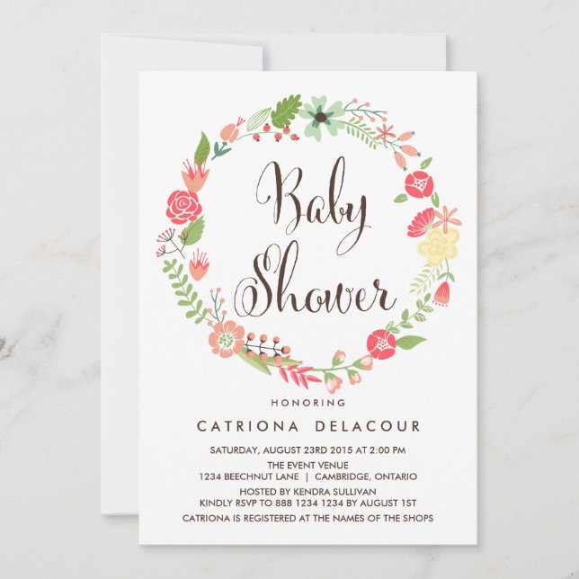 Pretty Garden Wreath Baby Shower Invitation (Front)