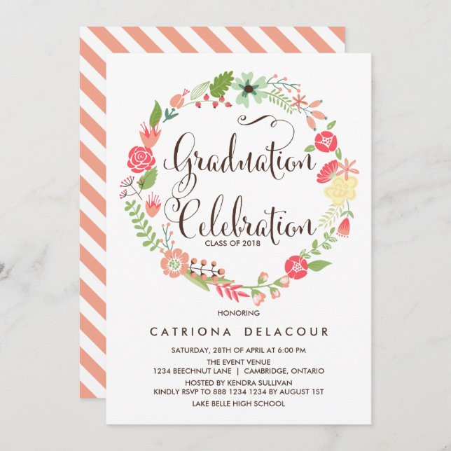 Pretty Garden Wreath Graduation Party Invitation (Front/Back)