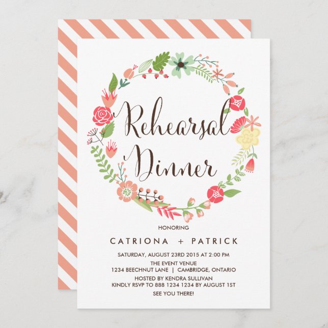 Pretty Garden Wreath Rehearsal Dinner Invitation (Front/Back)