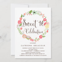 Pretty Garden Wreath Sweet Sixteen Invitation