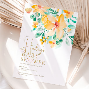Pretty garden yellow green floral baby shower invitation