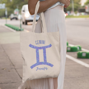 Pretty Gemini Astrology Sign Custom Birthday Tote Bag