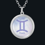 Pretty Gemini Astrology Sign Personalised Purple Silver Plated Necklace<br><div class="desc">This pretty purple and lavender Gemini necklace features your astrological sign from the Zodiac in a beautiful sparkle like the constellations. Customise this cute astrology symbol gift with your name in cursive script for someone with a late May or early June birthday.</div>