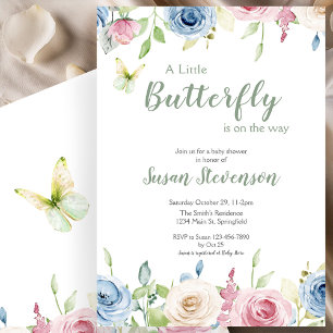 Pretty Gender Neutral Little Butterfly Baby Shower Invitation