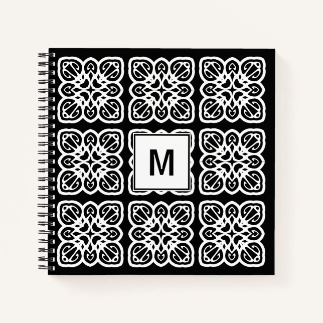 Pretty Geometric Black White Monogram Notebook (Front)