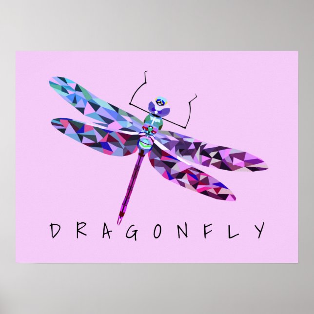 Pretty Geometric Colourful Dragonfly Poster (Front)
