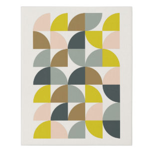 Pretty Geometric Shapes Pattern Pink Grey Faux Canvas Print