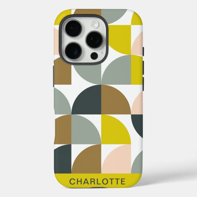 Pretty Geometric Shapes Pink Yellow Personalised Case-Mate iPhone Case (Back)