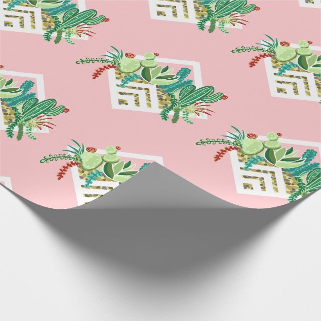 Pretty Geometric Succulents Planter Wrapping Paper (Corner)