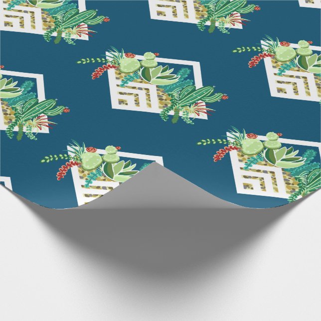Pretty Geometric Succulents Planter Wrapping Paper (Corner)