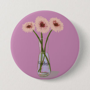 Pretty Gerbera Pastel Flower +Custom Name 7.5 Cm Round Badge