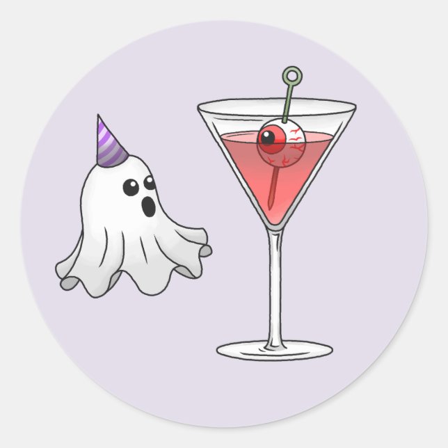 Pretty Ghost & Creepy Cocktail Classic Round Sticker (Front)