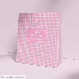 Pretty Gift Bag Pink Plaid Custom Name Accent