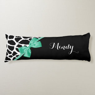 Pretty Giraffe Print Mint Green Bow With Name Body Cushion