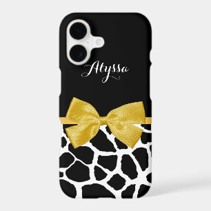 Pretty Giraffe Print With Name Bright Yellow Bow