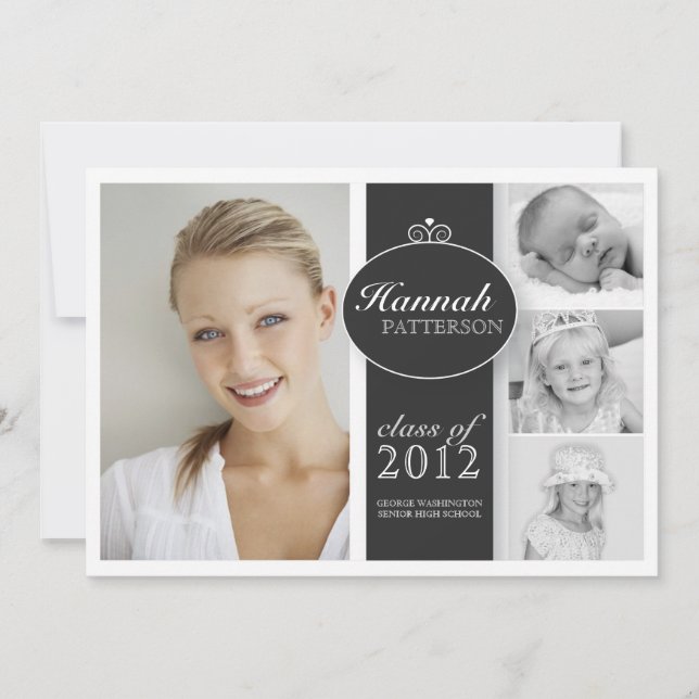 Pretty Girl 4 Photo Black & White Graduation Invitation (Front)