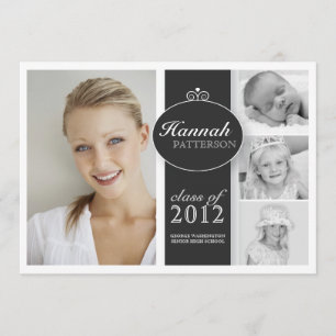 Pretty Girl 4 Photo Black & White Graduation Invitation