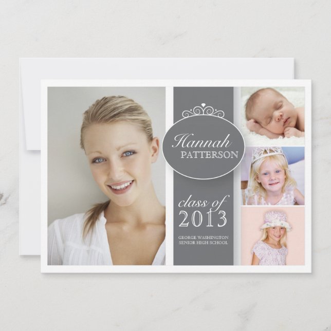 Pretty Girl 4 Photo in Grey Graduation Invitation (Front)