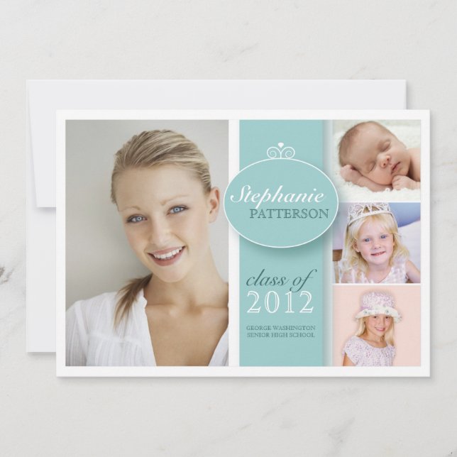 Pretty Girl 4 Photo in Teal Graduation Invitation (Front)