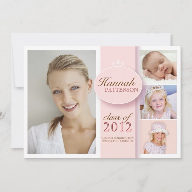 Pretty Girl 4 Photo Pink Graduation Invitation (Front)