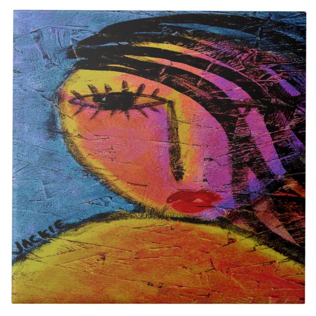 Pretty Girl Abstract Painting on OSB Board Tile (Front)