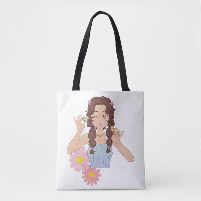 Pretty Girl Aesthetic | Cute Makeup Illustration Tote Bag (Front)