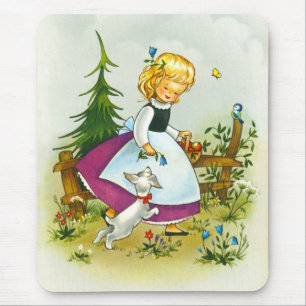 Pretty girl and dog mouse mat