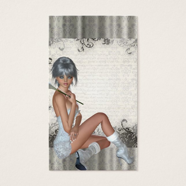 Pretty girl  and silver damask (Front)