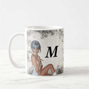 Pretty girl  and silver damask coffee mug