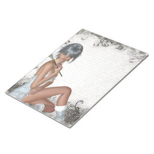 Pretty girl  and silver damask notepad