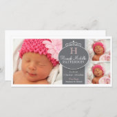 Pretty Girl Baby 3 Photo Monogram Announcement (Front/Back)