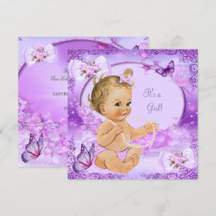 Pretty Girl Baby Shower Purple Butterfly Blonde Invitation
